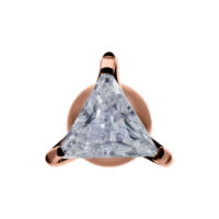 Korva barbell, jossa kolmionmuotoinen kristalli rosékultaisena valkoisella taustalla