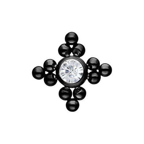 Musta titaani lisäosa kristallinkirkkaalla kivellä, 3,0 mm, valkoisella taustalla