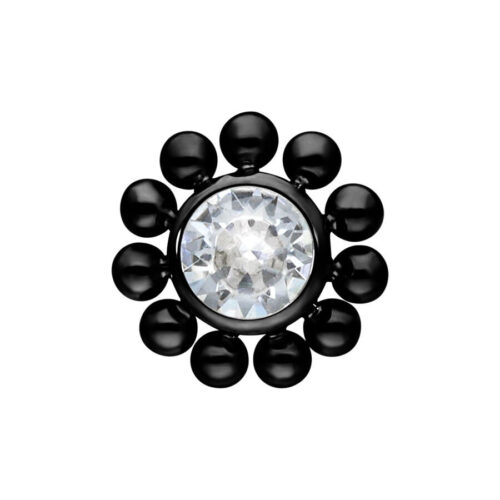 Musta titaanikukkakoriste kristallinkirkkaalla kivellä, 2,5 mm pallokoko
