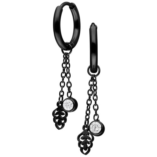 Mini Crystal Leaf Hoops - Korvakorut (pari) - Musta metalli