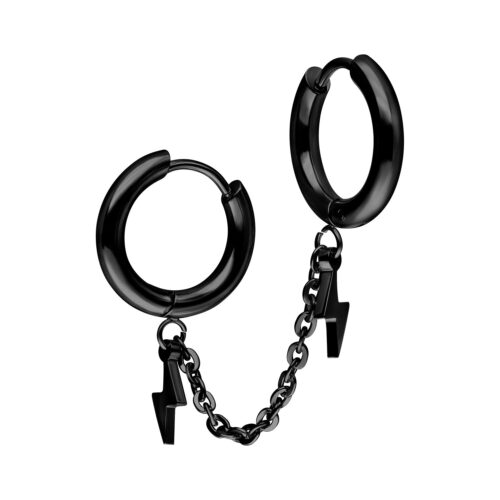 Double Huggie Connected Flash Hoops - Musta metalli