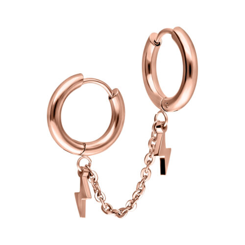 Double Huggie Connected Flash Hoops - Ruusukultainen metalli