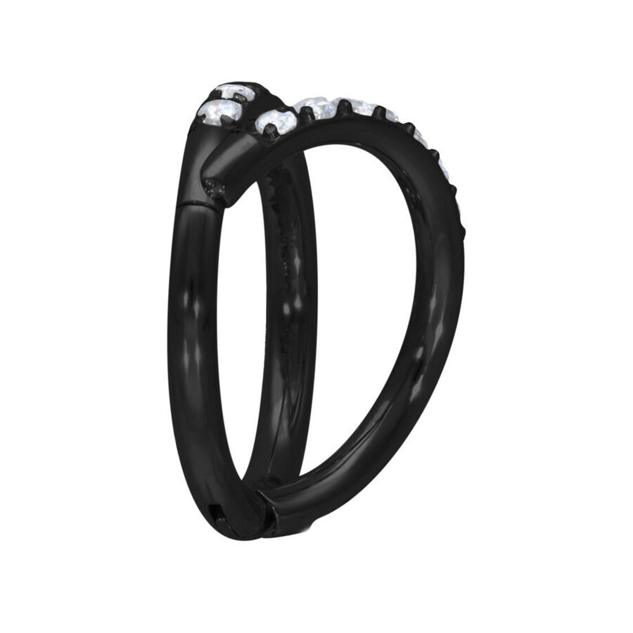 Musta kiiltävä Double Crystal Clicker kirkkailla kristalleilla valkoisella taustalla