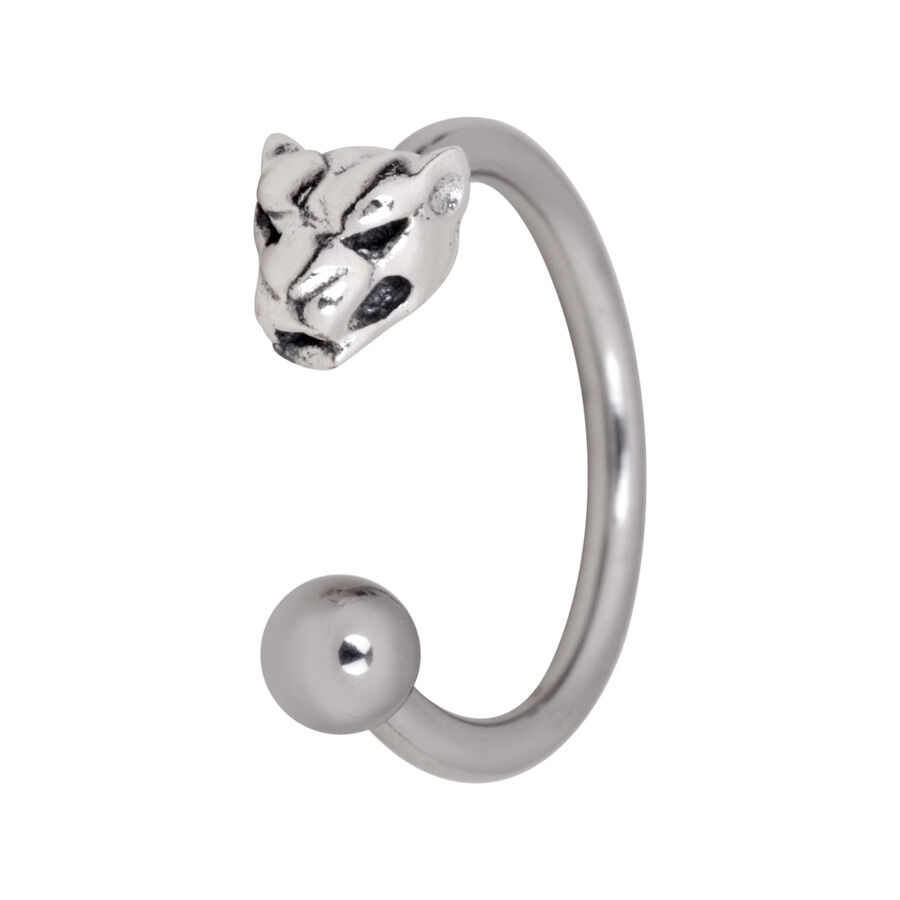 Hopeinen Circular Barbell kirurginteräksestä, pantherin pää ja pallopääte