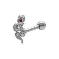 Hopeinen Snake Barbell kirurginteräksestä punaisella silmällä valkoisella taustalla