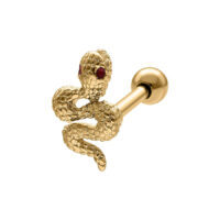 Kultainen Snake Barbell punaisella silmällä valkoisella taustalla