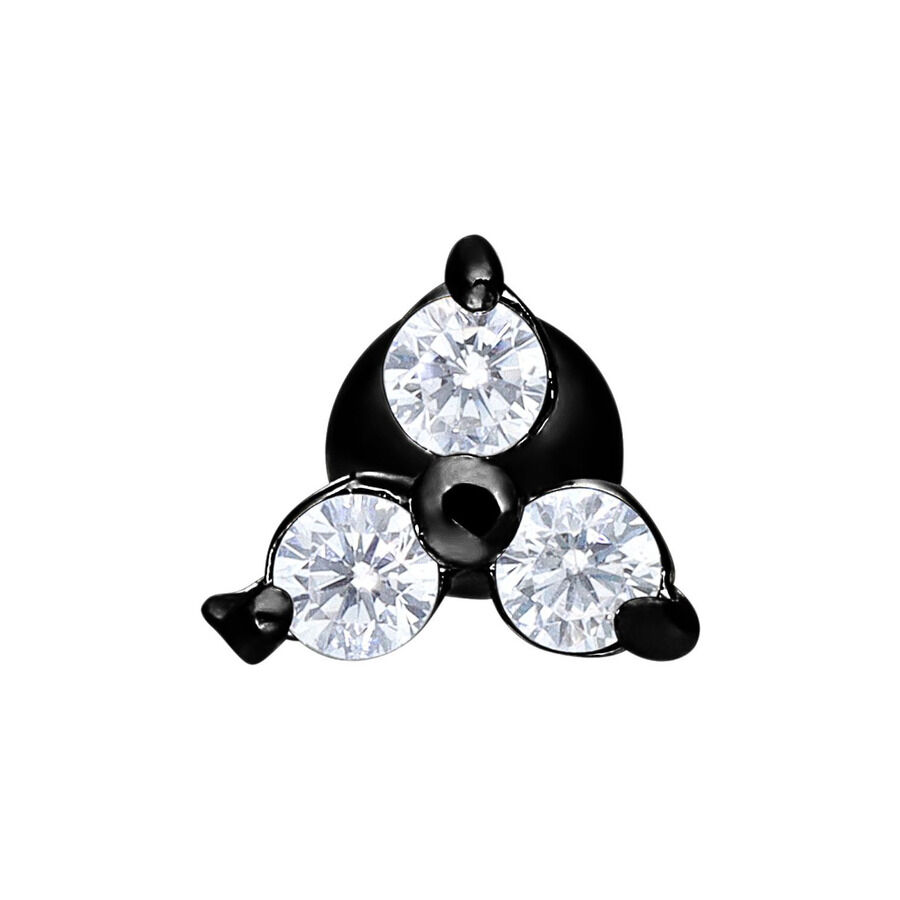Musta Trinity korvabaarikoru kristalleilla Musta korvabaarikoru, jossa kolme kirkasta kristallia valkoisella taustalla