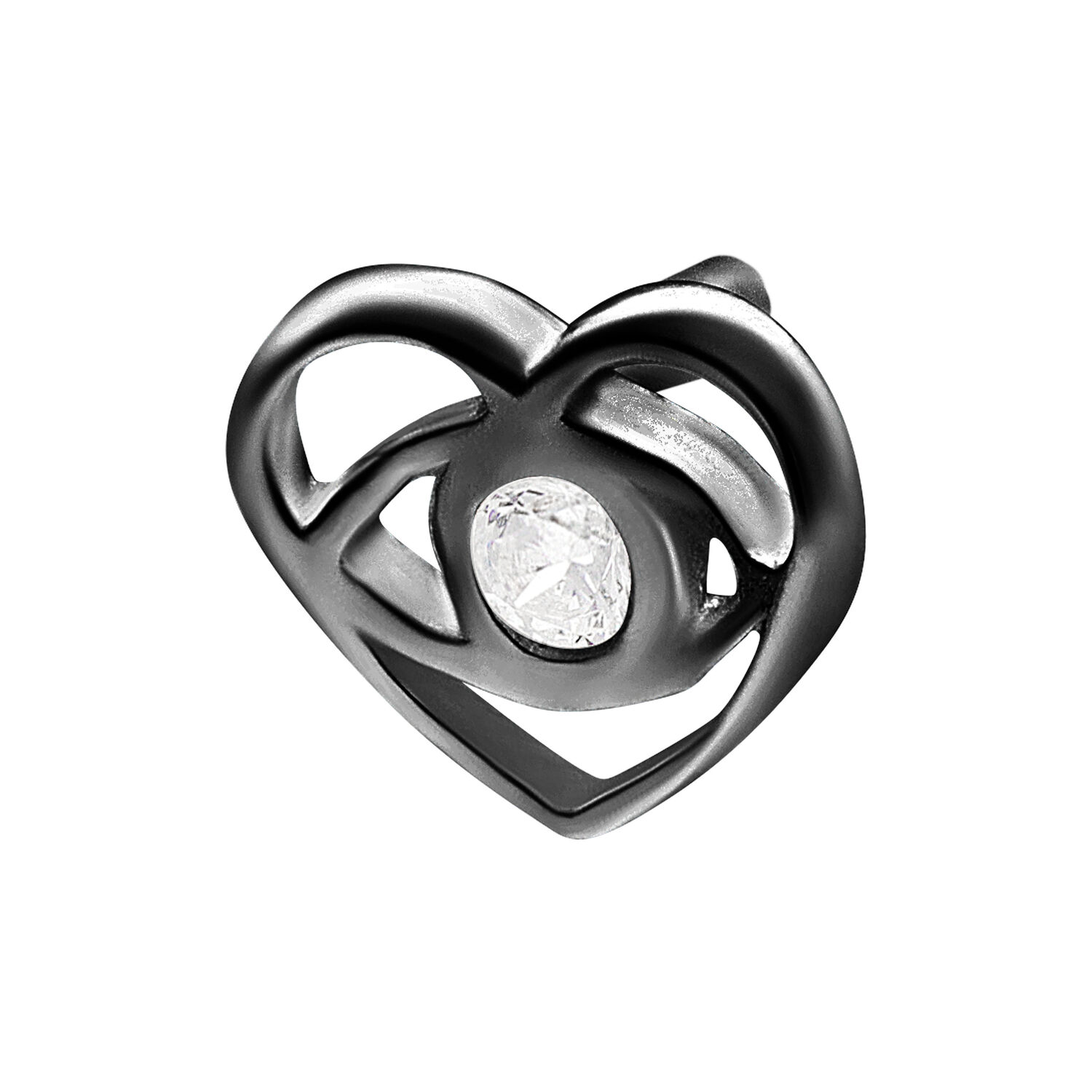 Musta sydänlisäosa Push Fit -kiinnityksellä ja kirkkaalla kristallilla valkoisella taustalla
