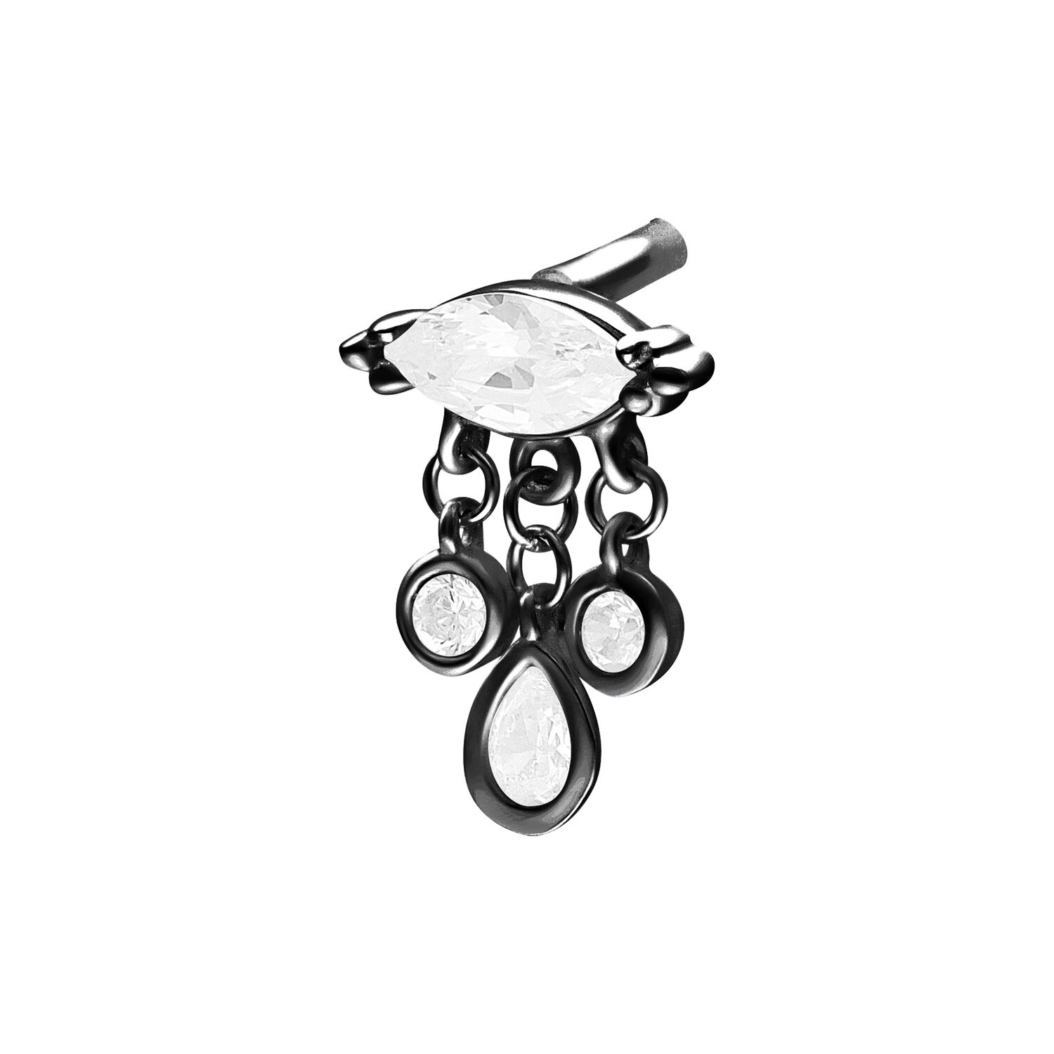 Musta Push Fit -osa kirkkailla kristalleilla valkoisella taustalla