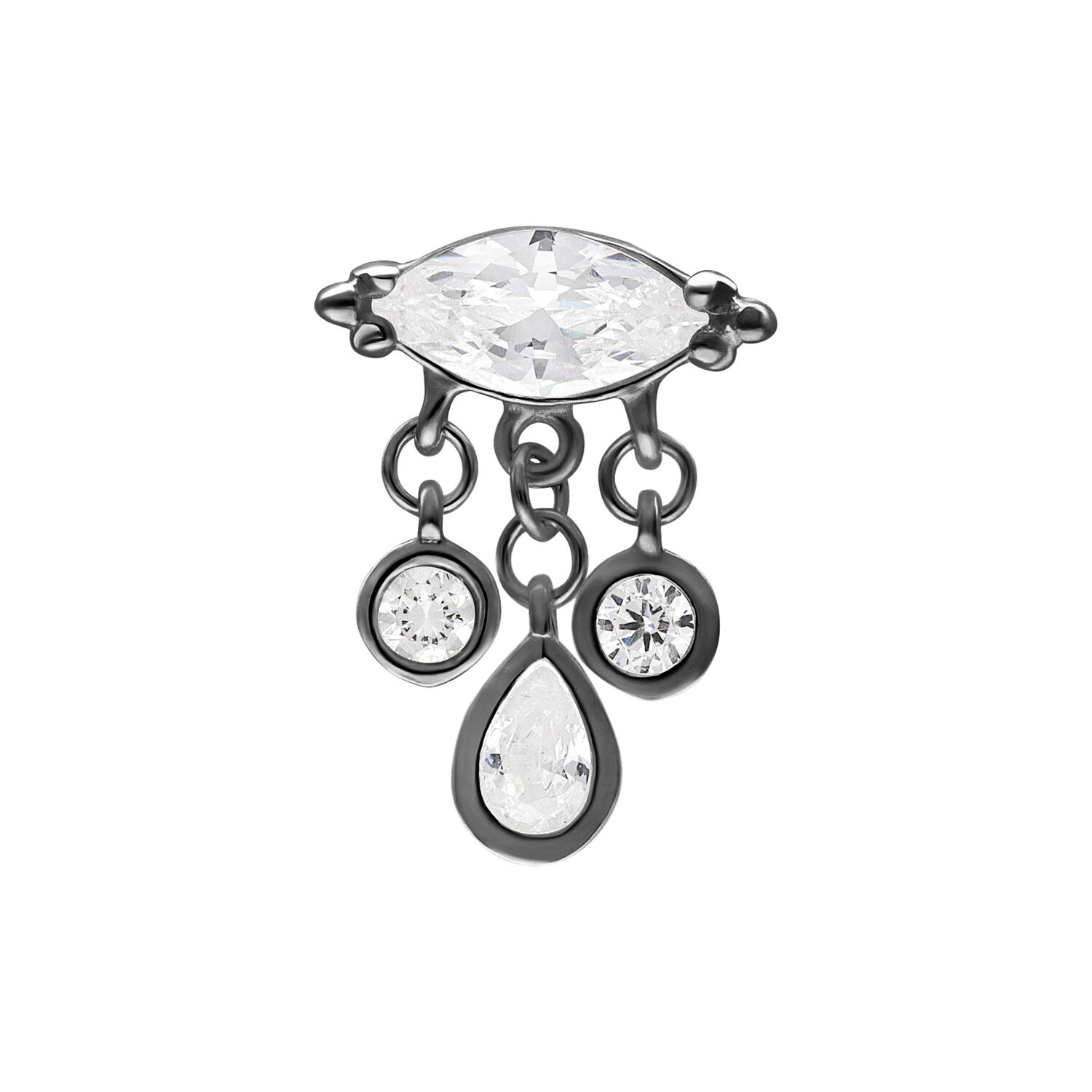 Musta lävistyslisäosa kirkkailla kristalleilla ja ketjuriipuksella