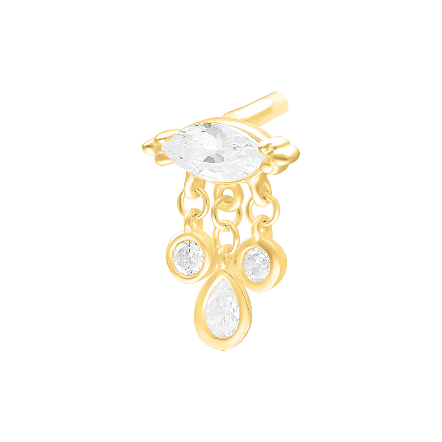 Kultainen Push Fit -lisäosa kirkkaalla kristallilla valkoisella taustalla