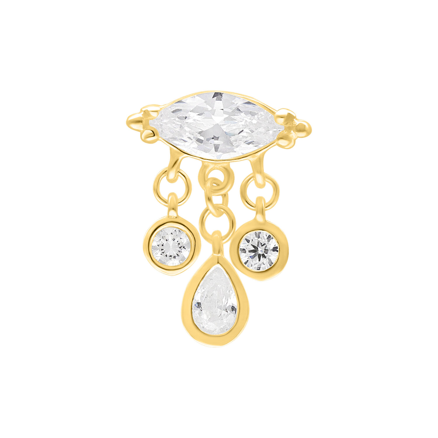 Kultainen lisäosa kimaltelevilla kristalleilla, sopii Push Fit -lävistyksiin