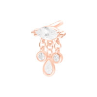 Ruusukultainen Push Fit -päällinen kirkkailla kristalleilla valkoisella taustalla