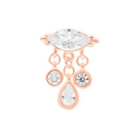 Rosekultainen Push Fit -lisäosa kirkkailla kristalleilla valkoisella taustalla