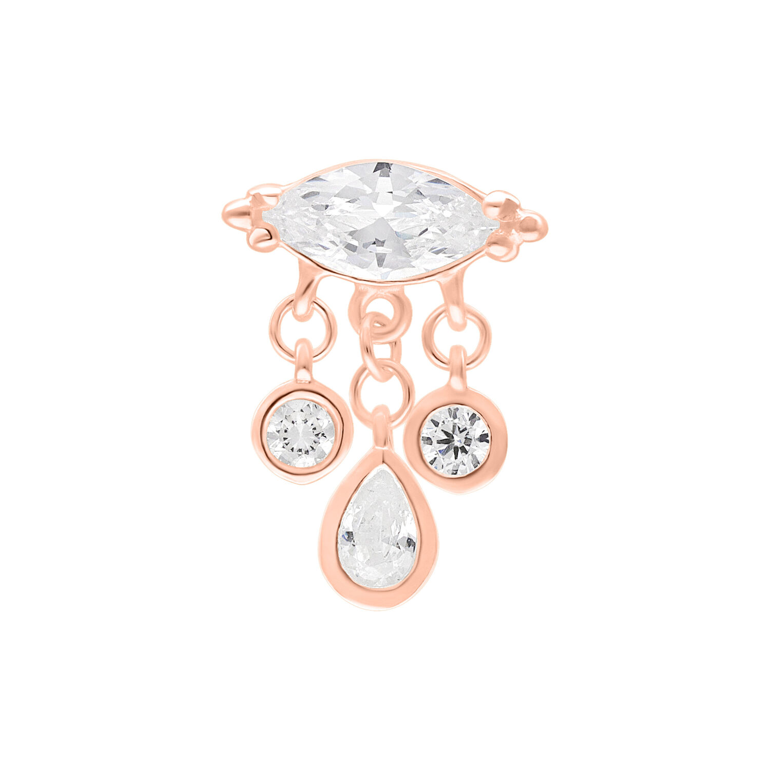 Rosekultainen Push Fit -lisäosa kirkkailla kristalleilla valkoisella taustalla