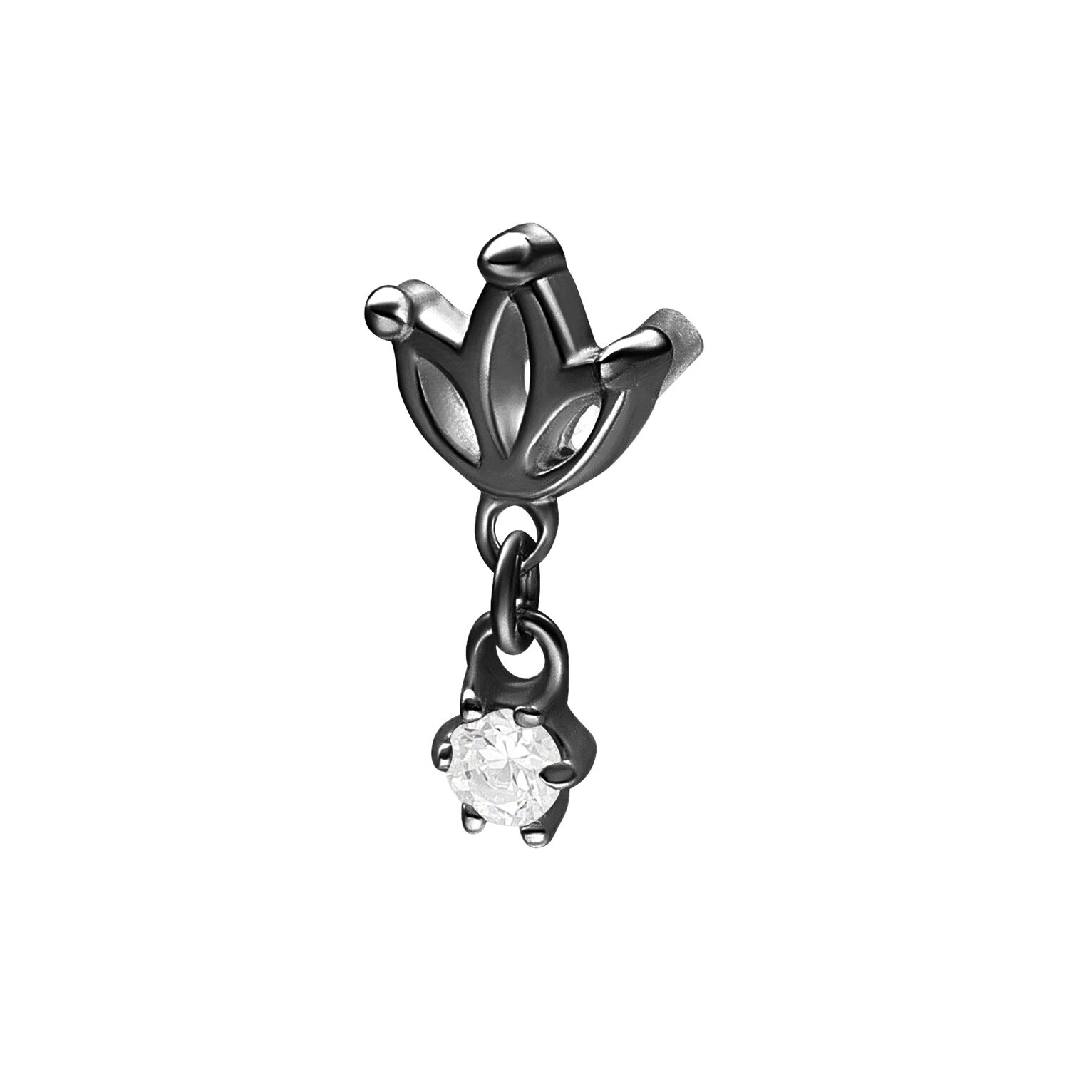 Musta Push Fit Lotus -lisäosa kristallilla Musta Lotus-lisäosa Push Fit -koruihin kirkkaalla kristallilla valkoisella taustalla