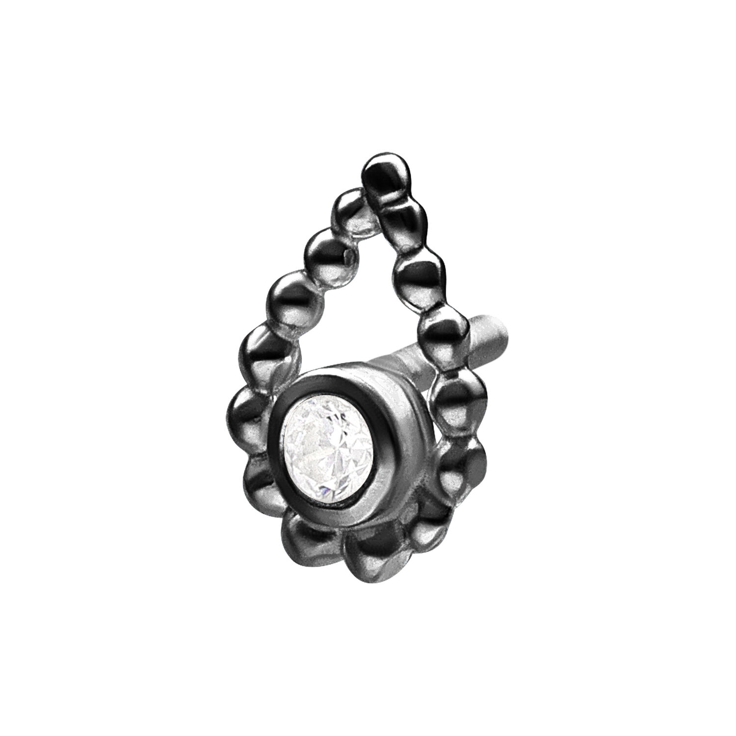 Musta lisäosa Push Fit -lävistykseen kirkkaalla kristallilla valkoisella taustalla