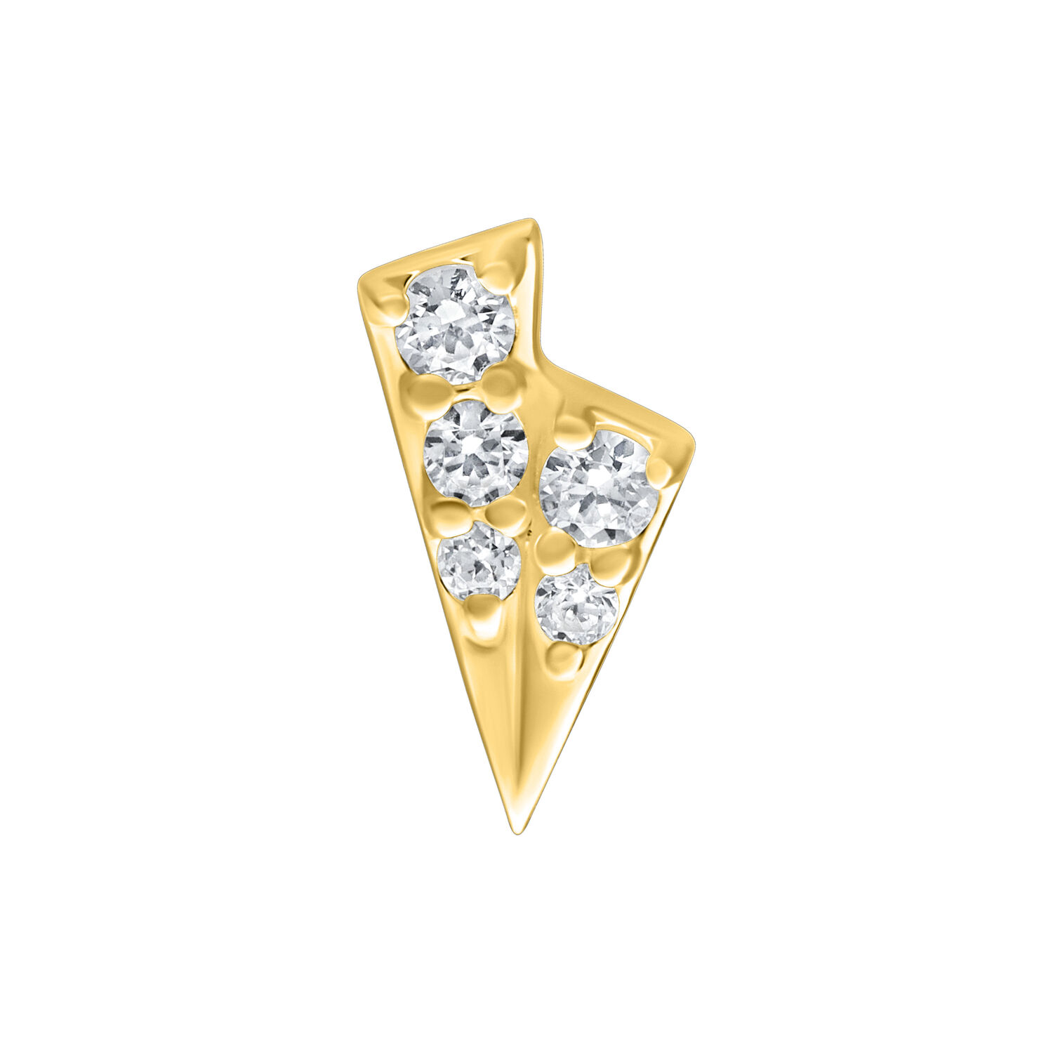 Kultainen Tricorne -lisäosa zirkonialla Kultainen Push Fit Tricorne -lisäosa kiiltävillä zirkonioilla valkoisella taustalla