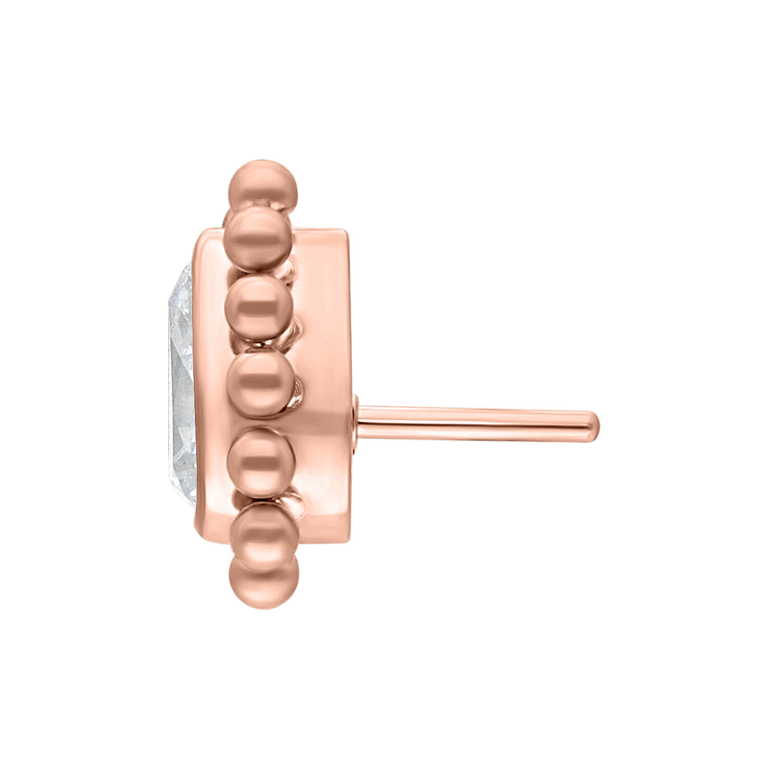 Ruusuinen lävistyskiinnike kirkkailla kristalleilla valkoisella taustalla