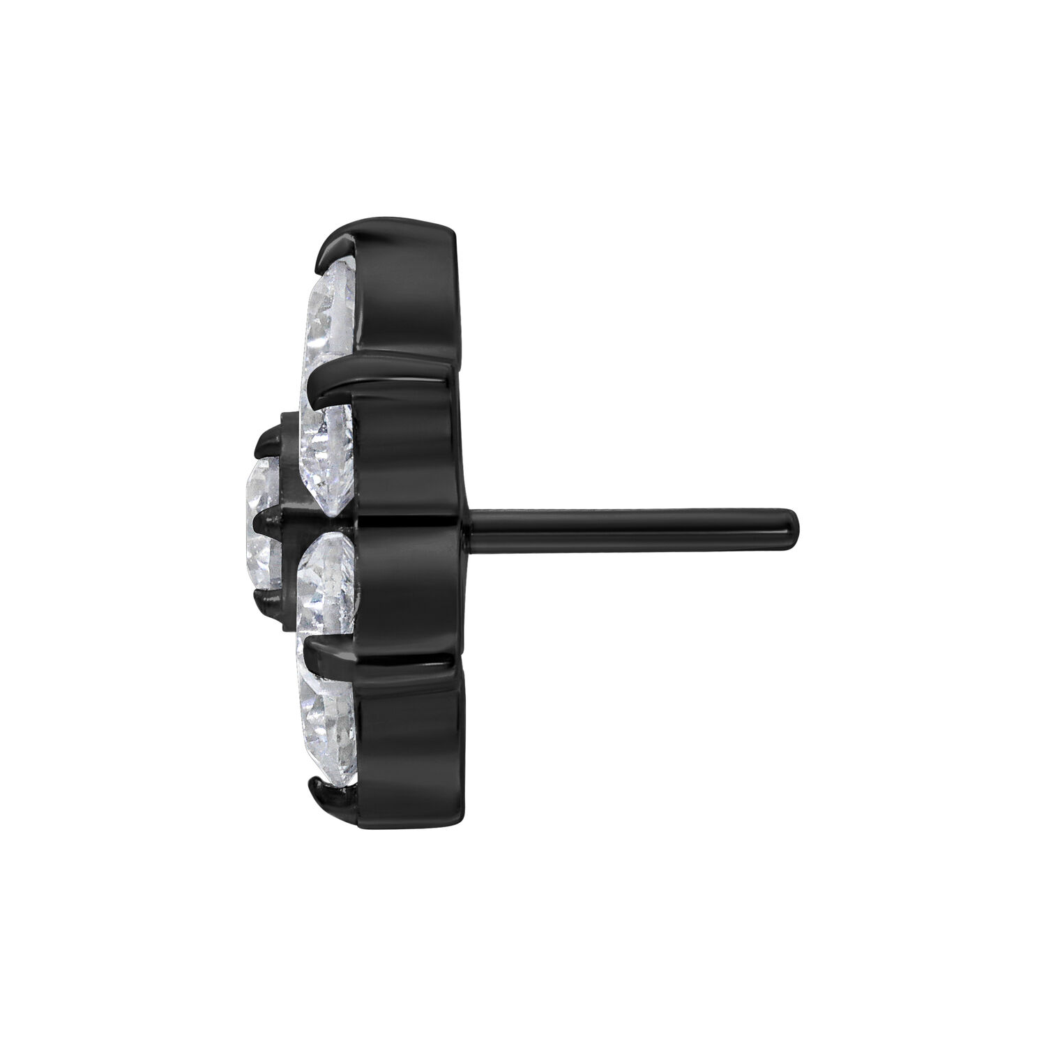 Musta titaaninen kukkaosa kirkkailla kristalleilla valkoisella taustalla