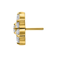 Kultainen kukkakoriste kirkkailla kristalleilla valkoisella taustalla