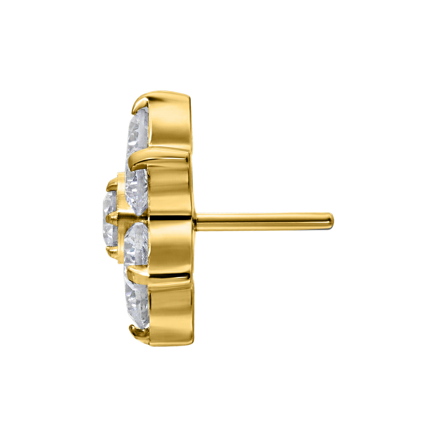 Kultainen kukkakoriste kirkkailla kristalleilla valkoisella taustalla