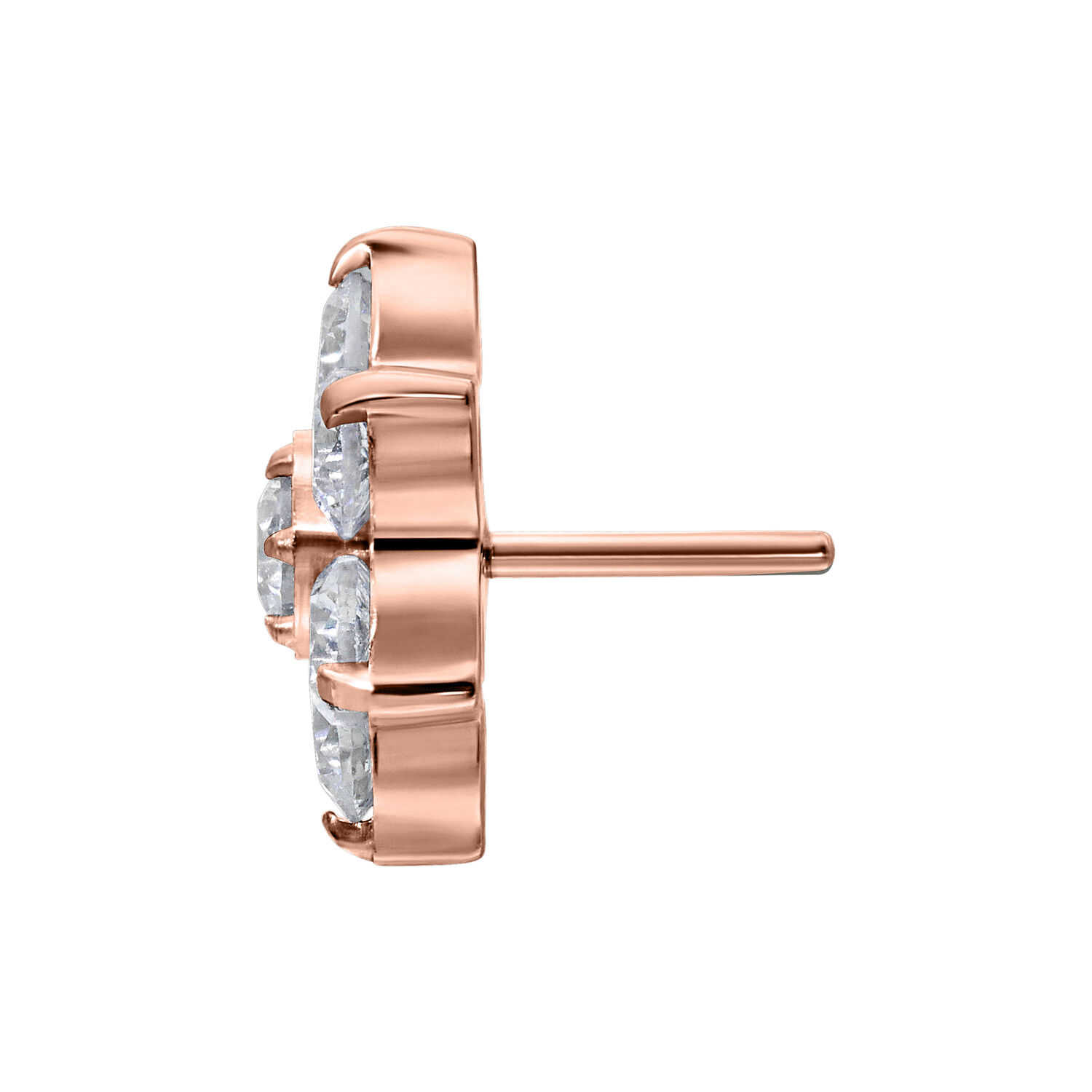 Ruusu-kultainen kukkaosa kirkkailla kristalleilla valkoisella taustalla