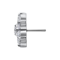 Valkokultainen Push Fit -kukkakoriste kirkkailla kristalleilla valkoisella taustalla