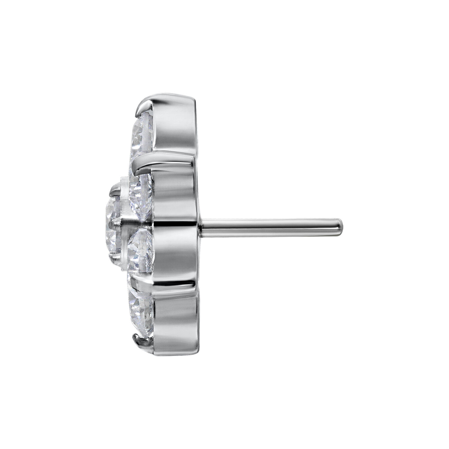 Valkokultainen Push Fit -kukkakoriste kirkkailla kristalleilla valkoisella taustalla