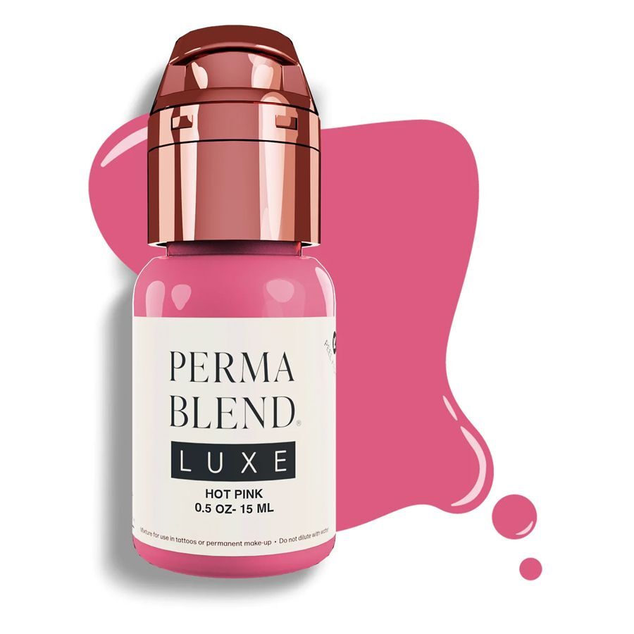 Perma Blend Luxe PMU -muste, Hot Pink 15 ml Perma Blend Luxe PMU -muste, Hot Pink 15 ml pullo pinkillä taustalla