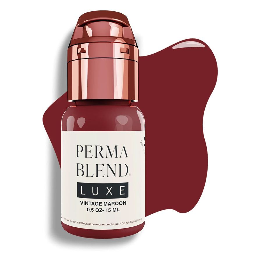 Punainen PMU-mustepullo Perma Blend Luxe Vintage Maroon valkoisella taustalla