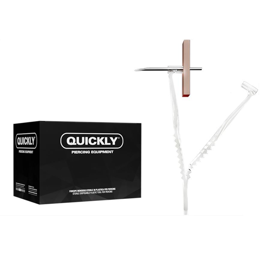 Steriloitu kertakäyttöpinsetti septum-työkalulla Steriloitu kertakäyttöpinsetti ja septum-työkalu valkoisella taustalla