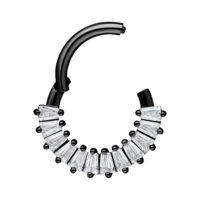 Musta septum clicker kirkkailla kristalleilla valkoisella taustalla