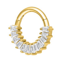 Kultainen septum clicker kirkkailla kristalleilla valkoisella taustalla