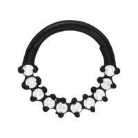 Musta septum clicker kirurginteräksestä kirkkailla kristalleilla