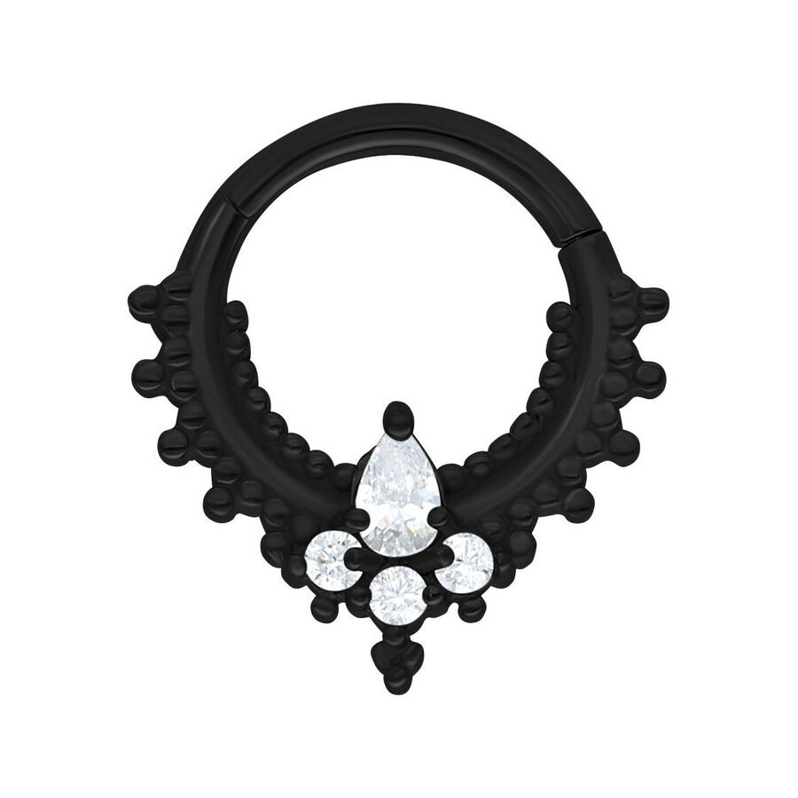 Musta septum clicker kirurginteräksestä kirkkailla kristalleilla