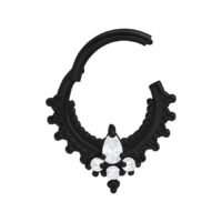 Musta Oriental Drop Clicker kirkkailla kristalleilla valkoisella taustalla