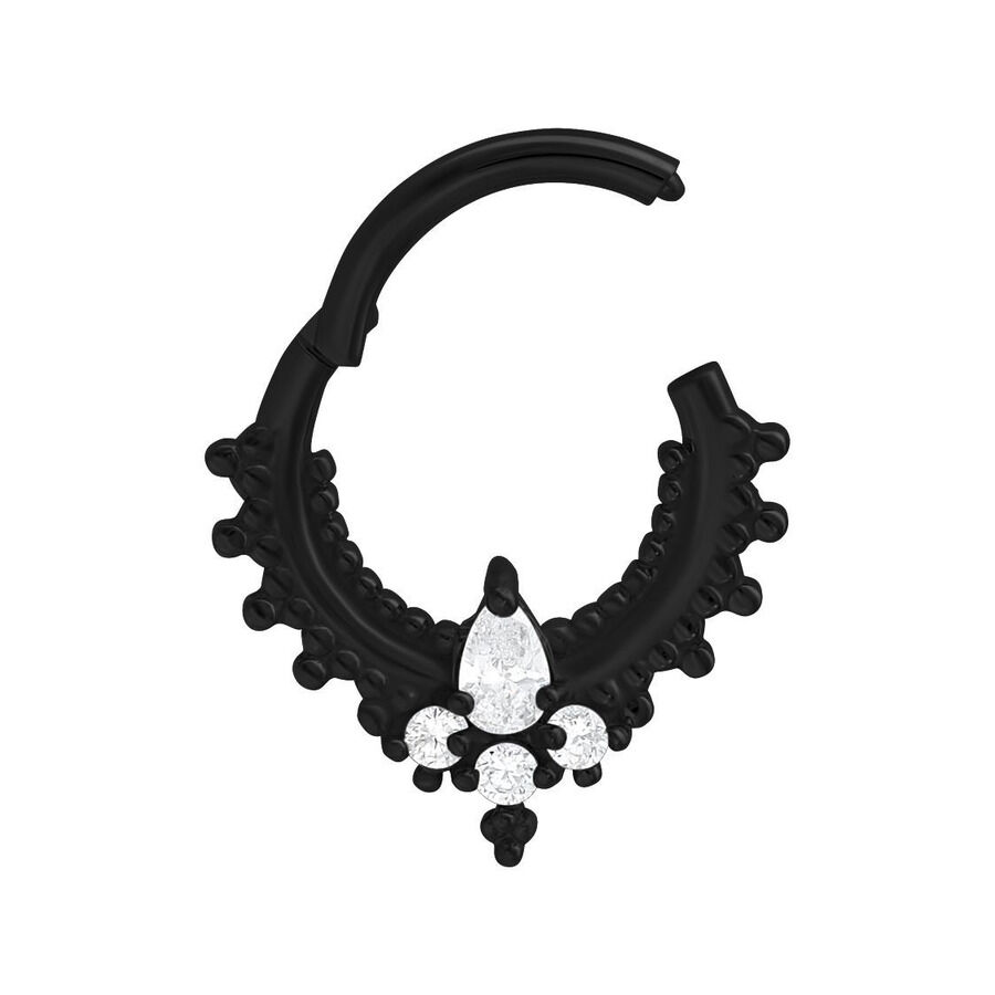 Musta Oriental Drop Clicker kirkkailla kristalleilla valkoisella taustalla