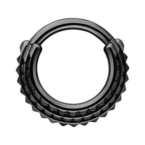 Triple Spike Hinged Septum Clicker - Lävistysrengas - Musta metalli