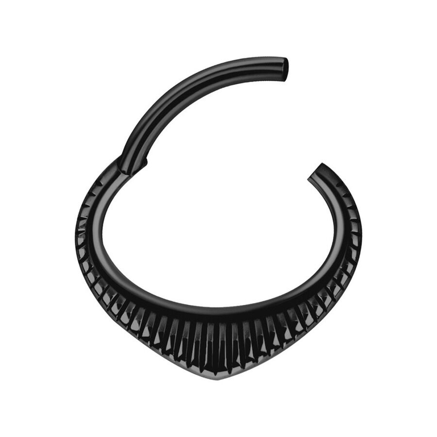 Musta Indiana Clicker kirurginteräksestä, 1,2 mm paksuus valkoisella taustalla