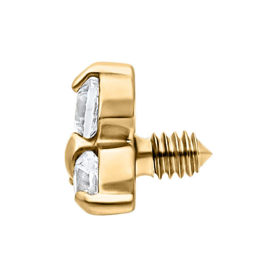 Kultainen Trinity Dermal Attachment kahdella kirkkaalla kristallilla ja ulkokierteellä