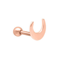 Rosékultainen korvarusto puolikuun muodossa valkoisella taustalla