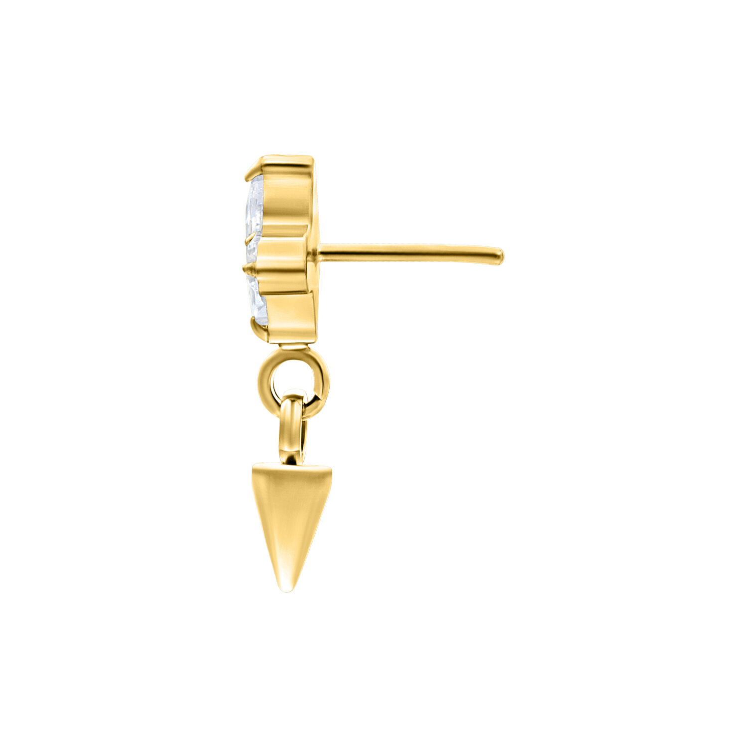 Kultainen titaanilisäosa, jossa kristalli ja piikki valkoisella taustalla