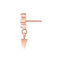 Ruusu kultainen lävistyskiinnike kirkkaalla kristallilla ja piikki-riipuksella