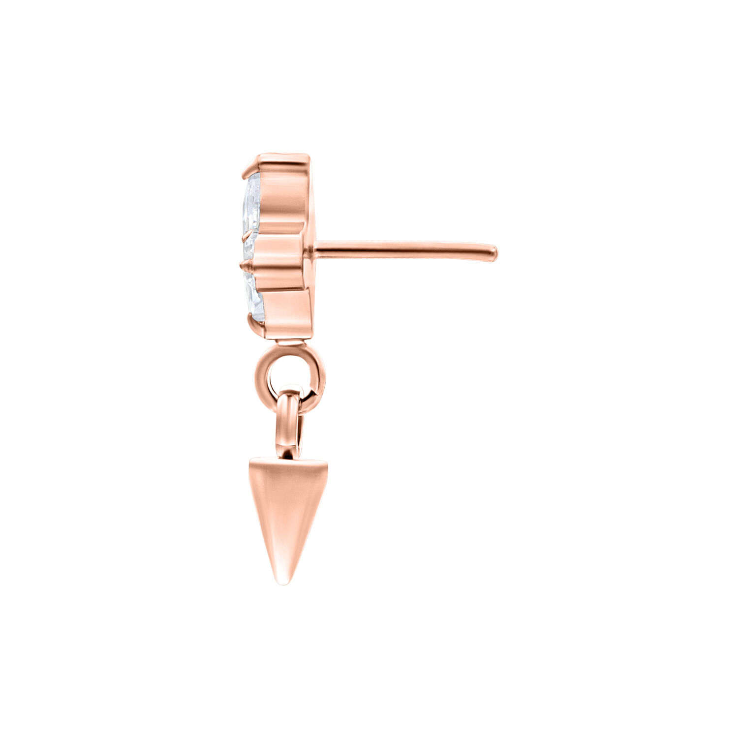 Ruusu kultainen lävistyskiinnike kirkkaalla kristallilla ja piikki-riipuksella