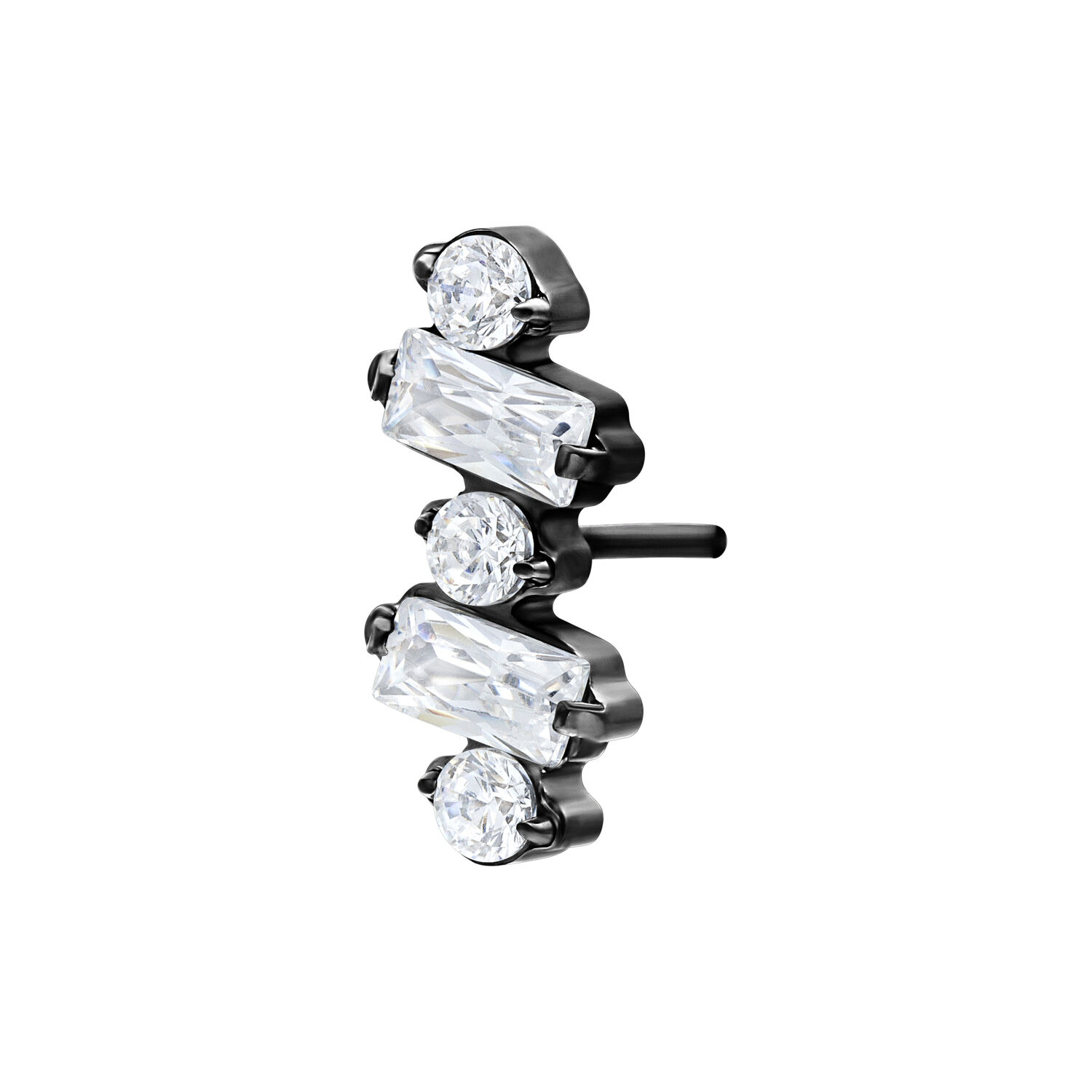 Musta Push Fit pääte kirkkailla kristalleilla valkoisella taustalla