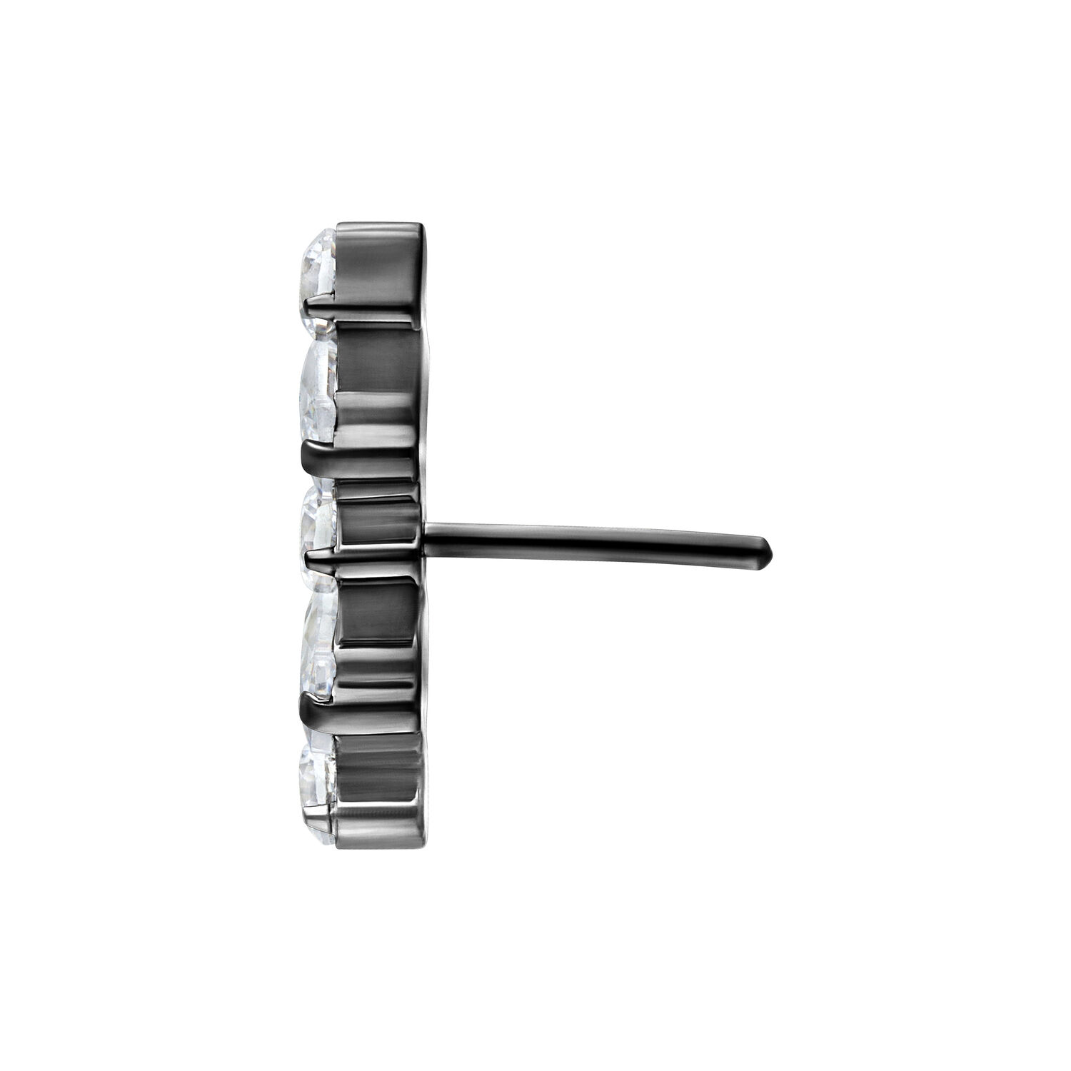 Musta titaaninen Push Fit pääte kirkkailla kristalleilla valkoisella taustalla