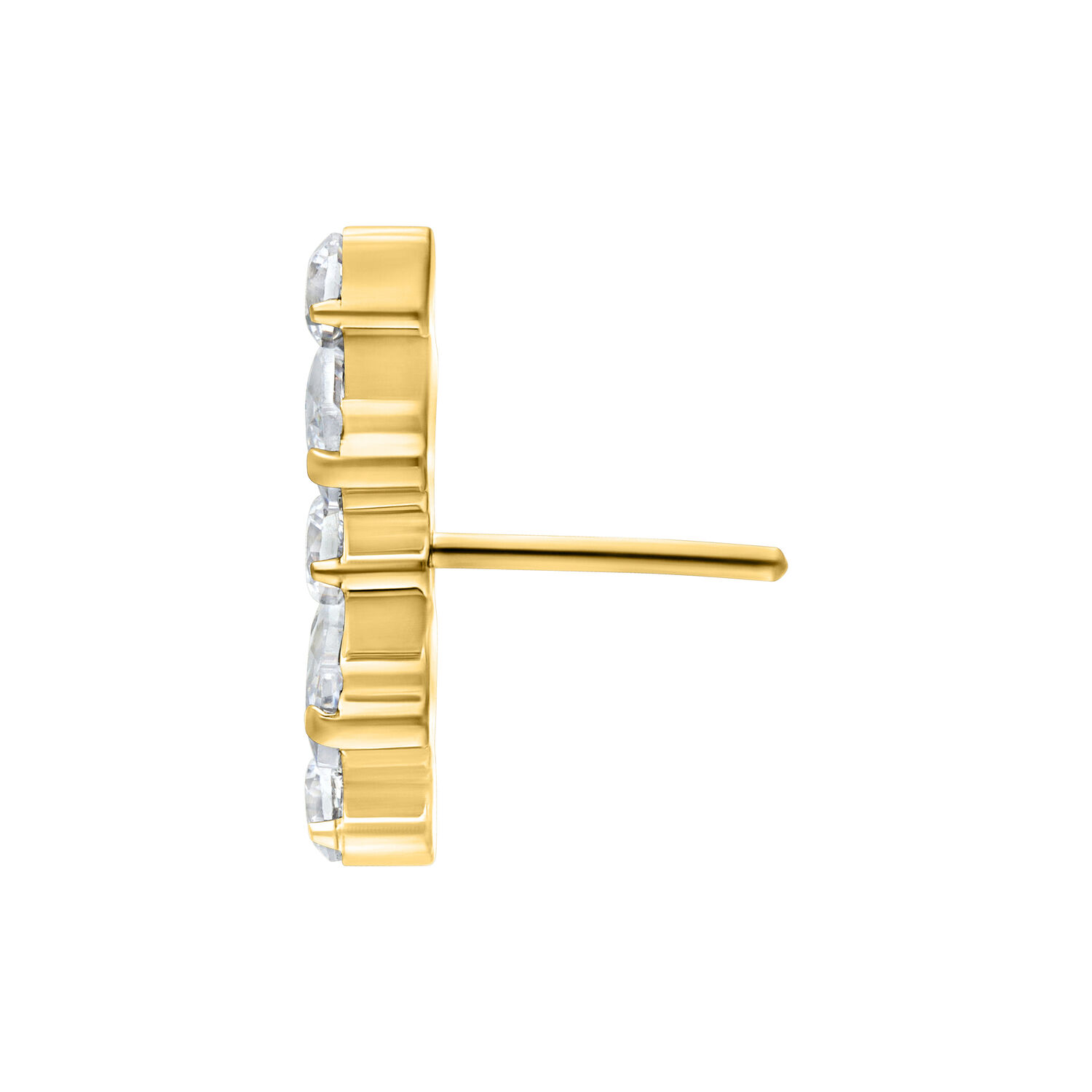 Kultainen Push Fit pääte kirkkailla kristalleilla valkoisella taustalla