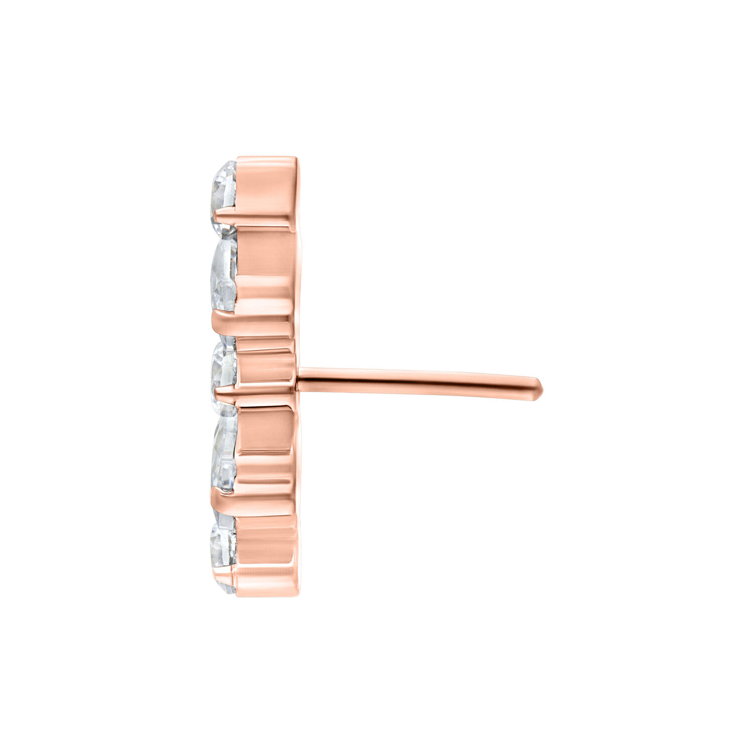 Ruusuinen Push Fit pääte kirkkailla kristalleilla valkoisella taustalla