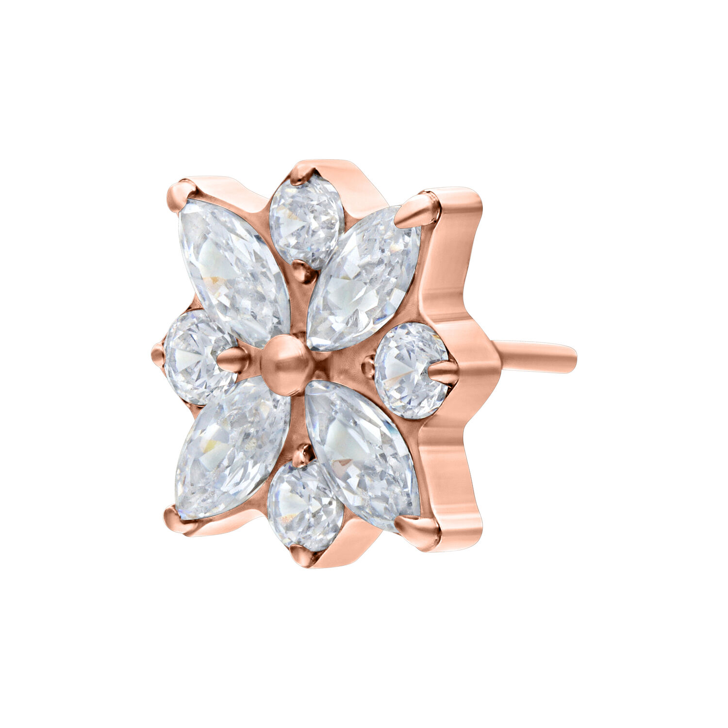 Ruusuinen lisäosa kristallinkirkkailla kukkakivillä valkoisella taustalla